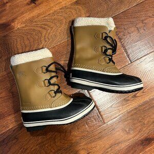 Sorel Boys Alpine Tan Brown Leather Lace Up Lined Winter Boots Size US 3 / UK 2